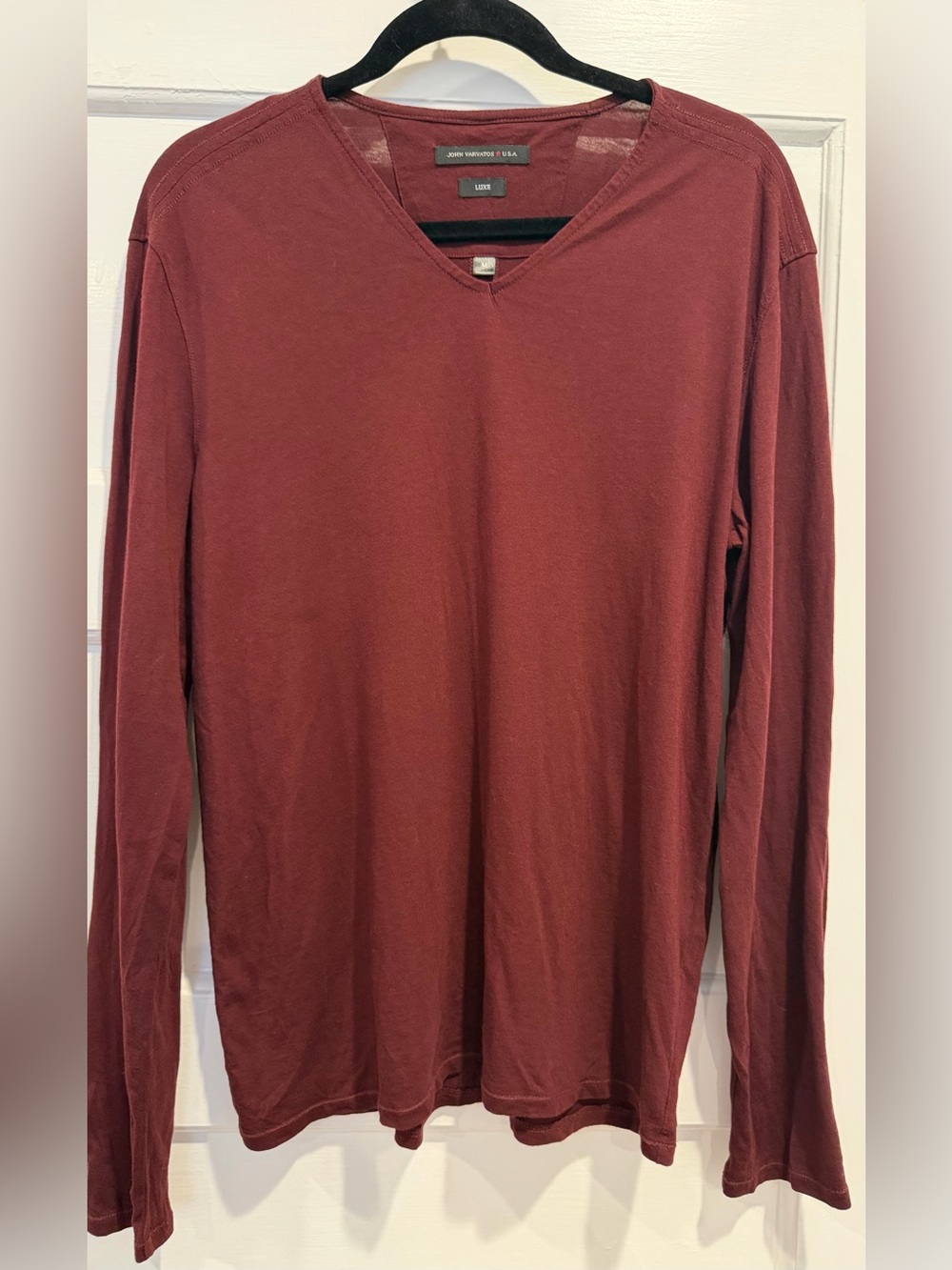 John Varvatos Men's Long-Sleeve V-Neck Shirt - Maroon